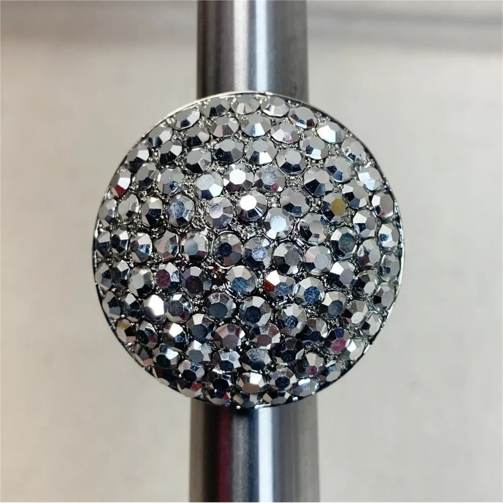 Silver XL Statement Rhinestone cluster domed stretch cocktail ring